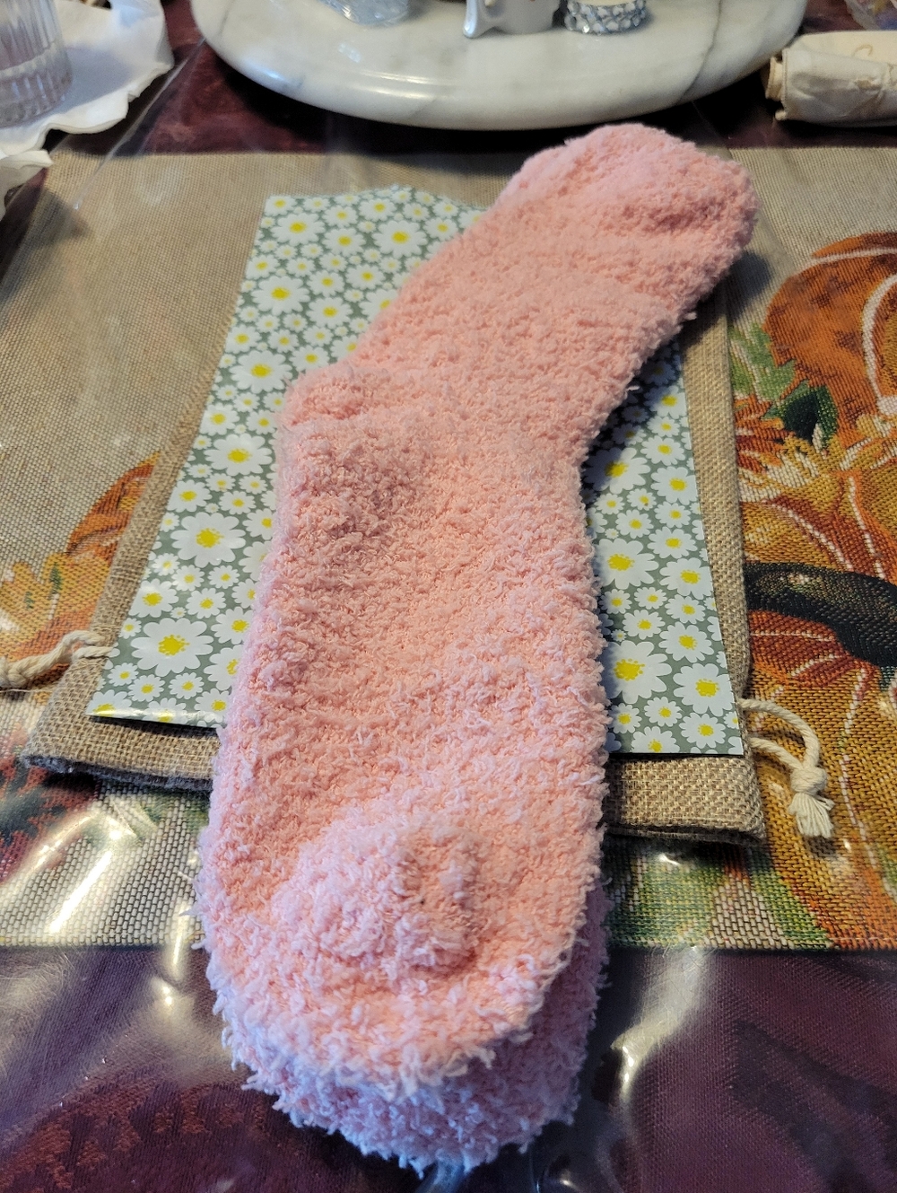 Teddy Bear Plush Crew Socks Plush Pink Fuzzy Sock